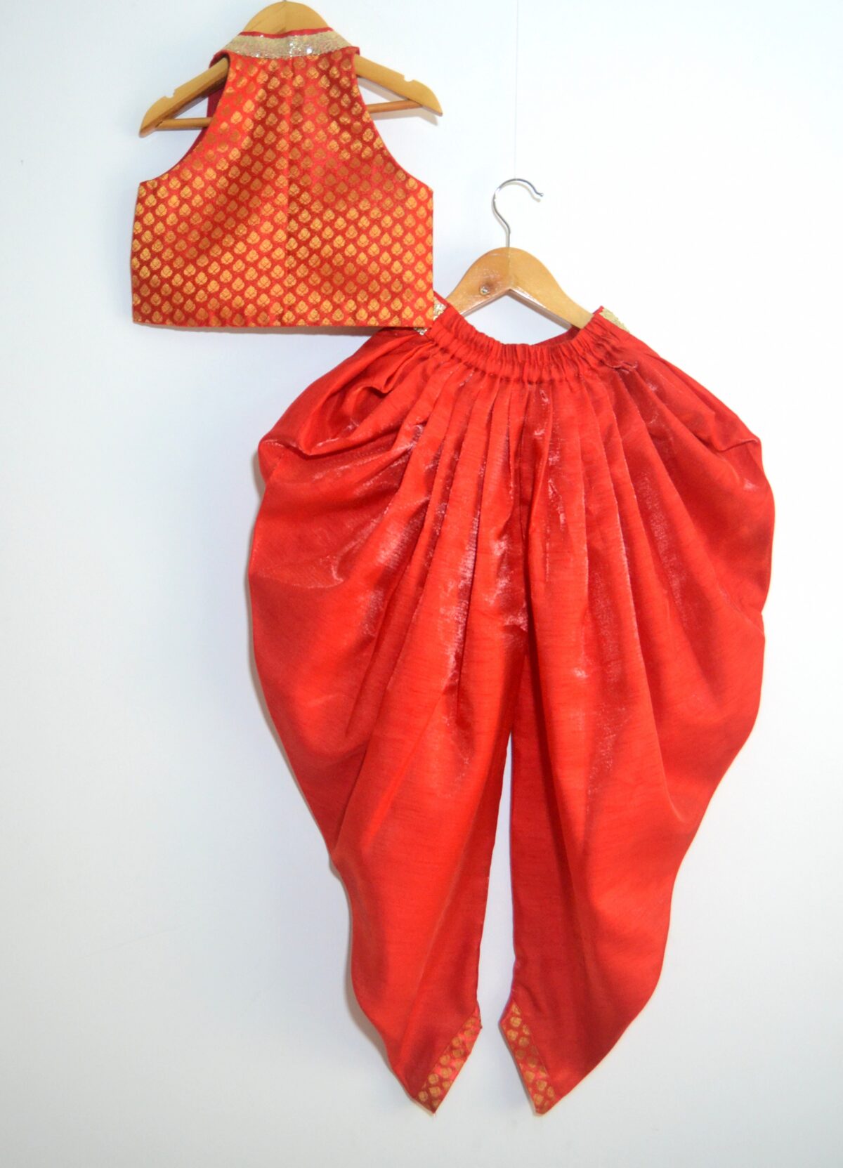 DSC 0059 scaled TBT Chinese Collar Crop Top and Dhoti Set - Red