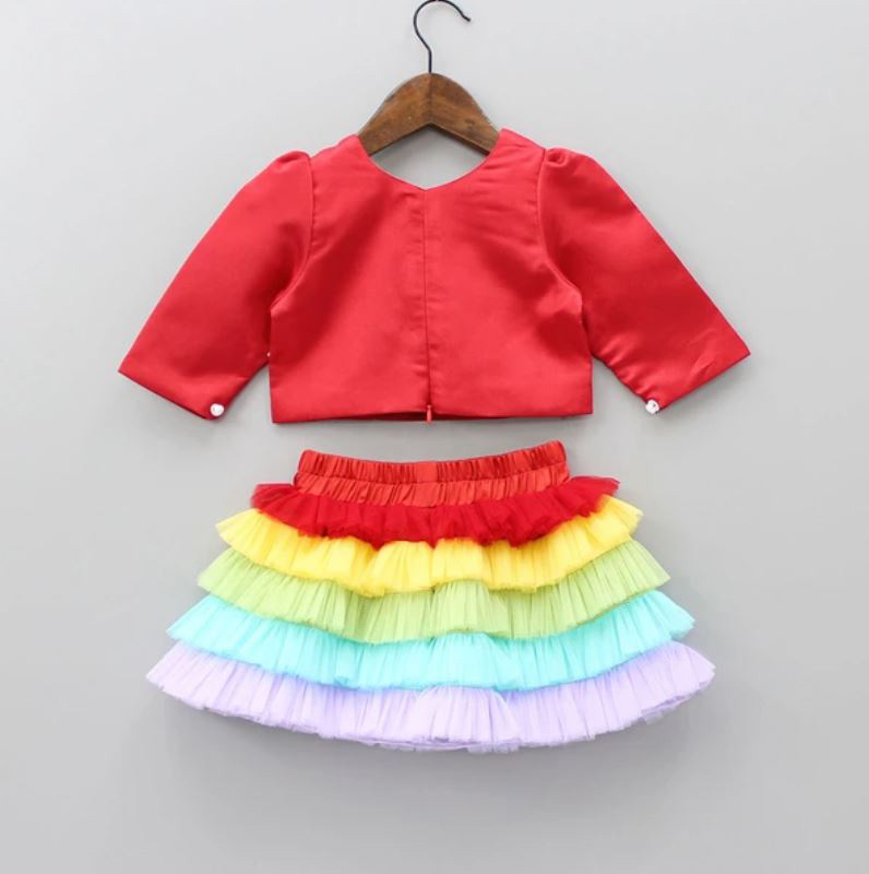 3 1 Rainbow Skirt with Red Top