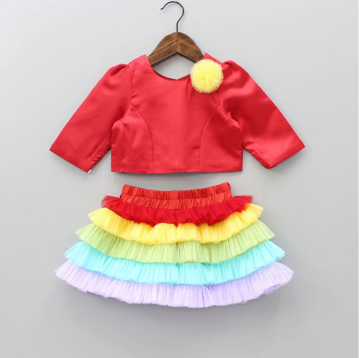 4 Rainbow Skirt with Red Top
