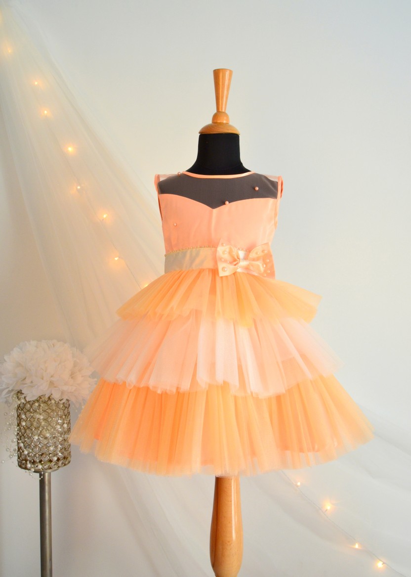 TBT0011 1 Fluffy Orange Bow Birthday Dress