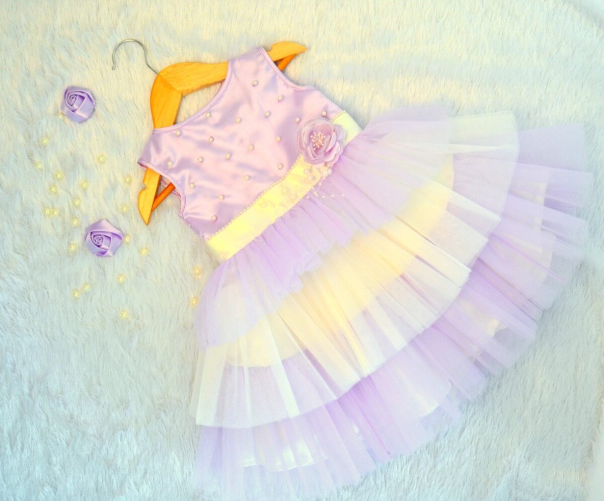 TBT0012 1 Purple Fluff Birthday Dress with Pearl