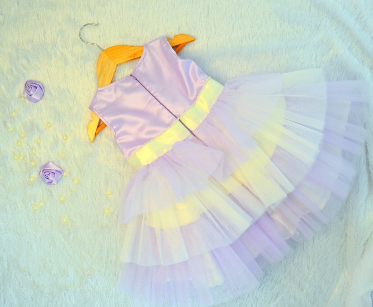 TBT0012 3 Purple Fluff Birthday Dress with Pearl