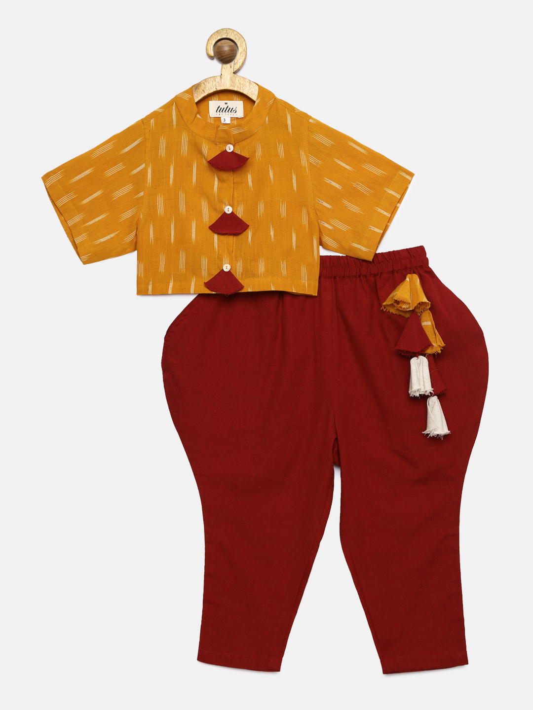 1 2 Ikat Crop Shirts with Baloons Pants- Yellow and Red