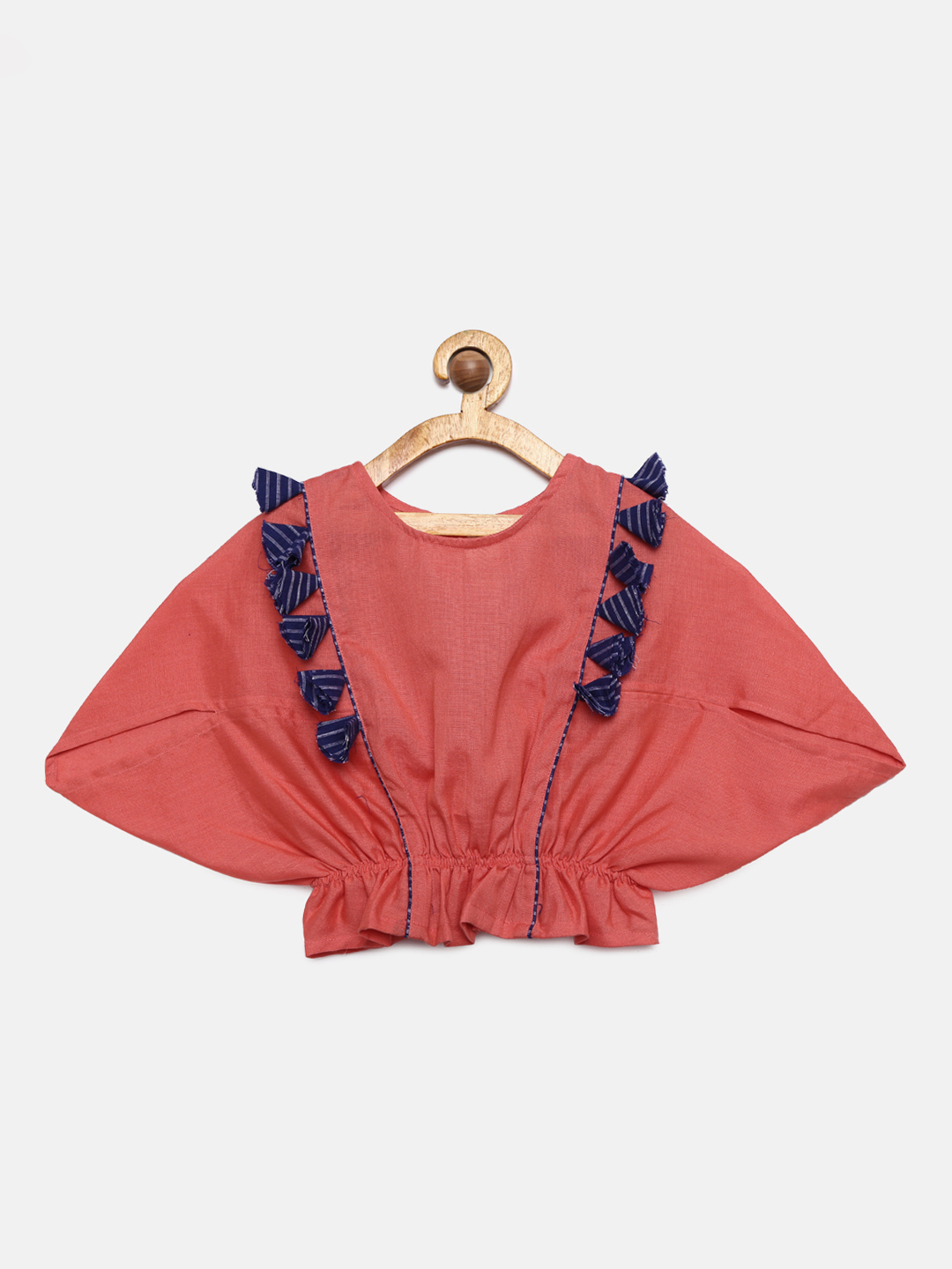 3 1 Baloon Tops with Triangular Sleeves and Stripped Trouser- Coral and Blue