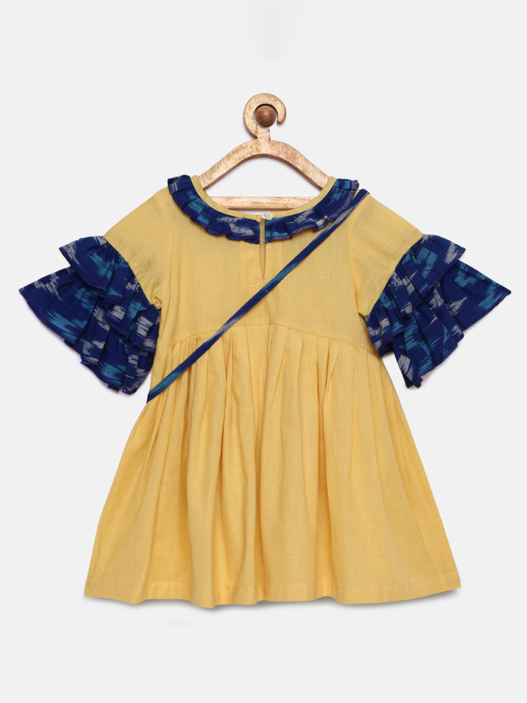 6 1 Ikat Asymmetric Dress with Sling Bag- Yellow and Blue
