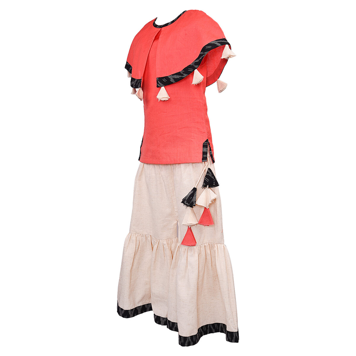 DSC 0756 copy Cape Style Tassel Kurti With Sharara- Pink and White