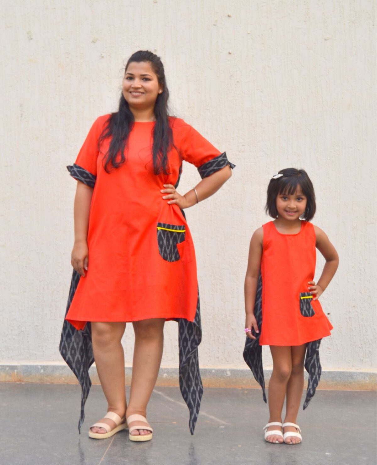 DSC 0354 Asymmetric Ikat A-line Dress for Girl & Mom- Red and Black