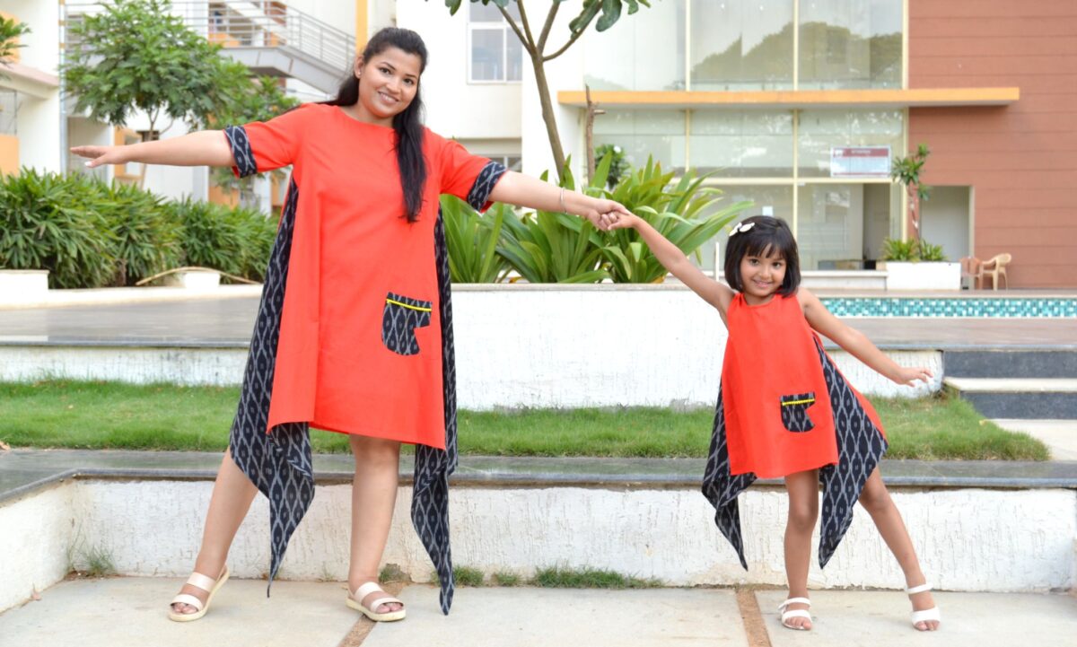 DSC 0377 Asymmetric Ikat A-line Dress for Girl & Mom- Red and Black