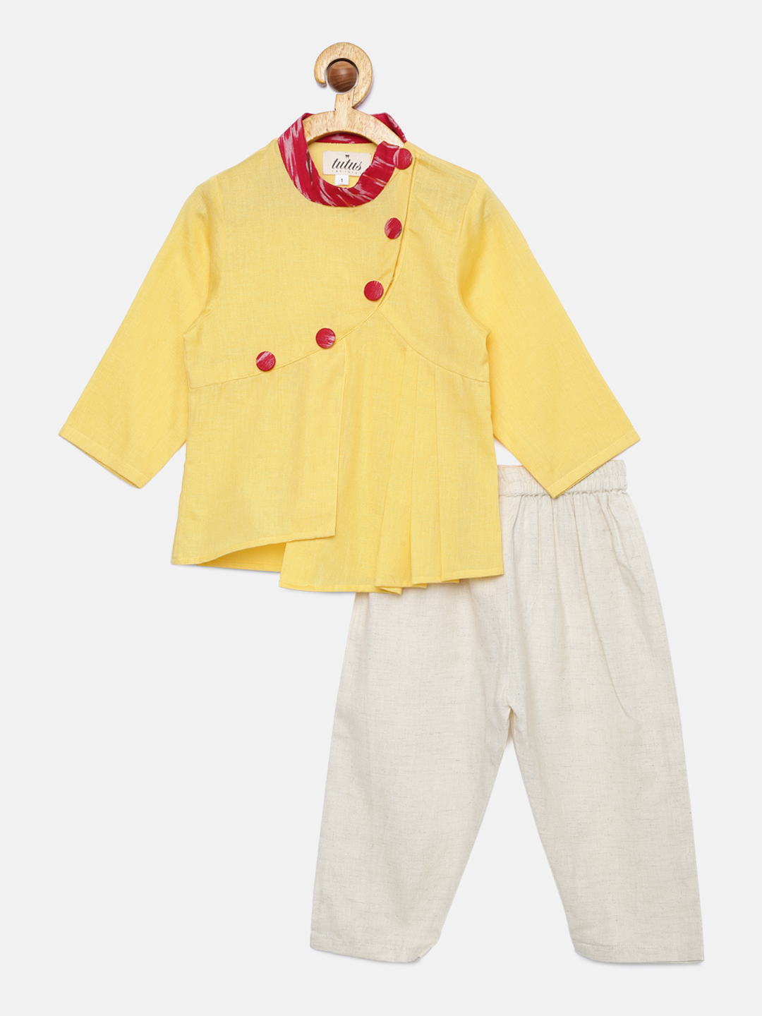 1 6 Yellow Pleated Kurta and Pyjama