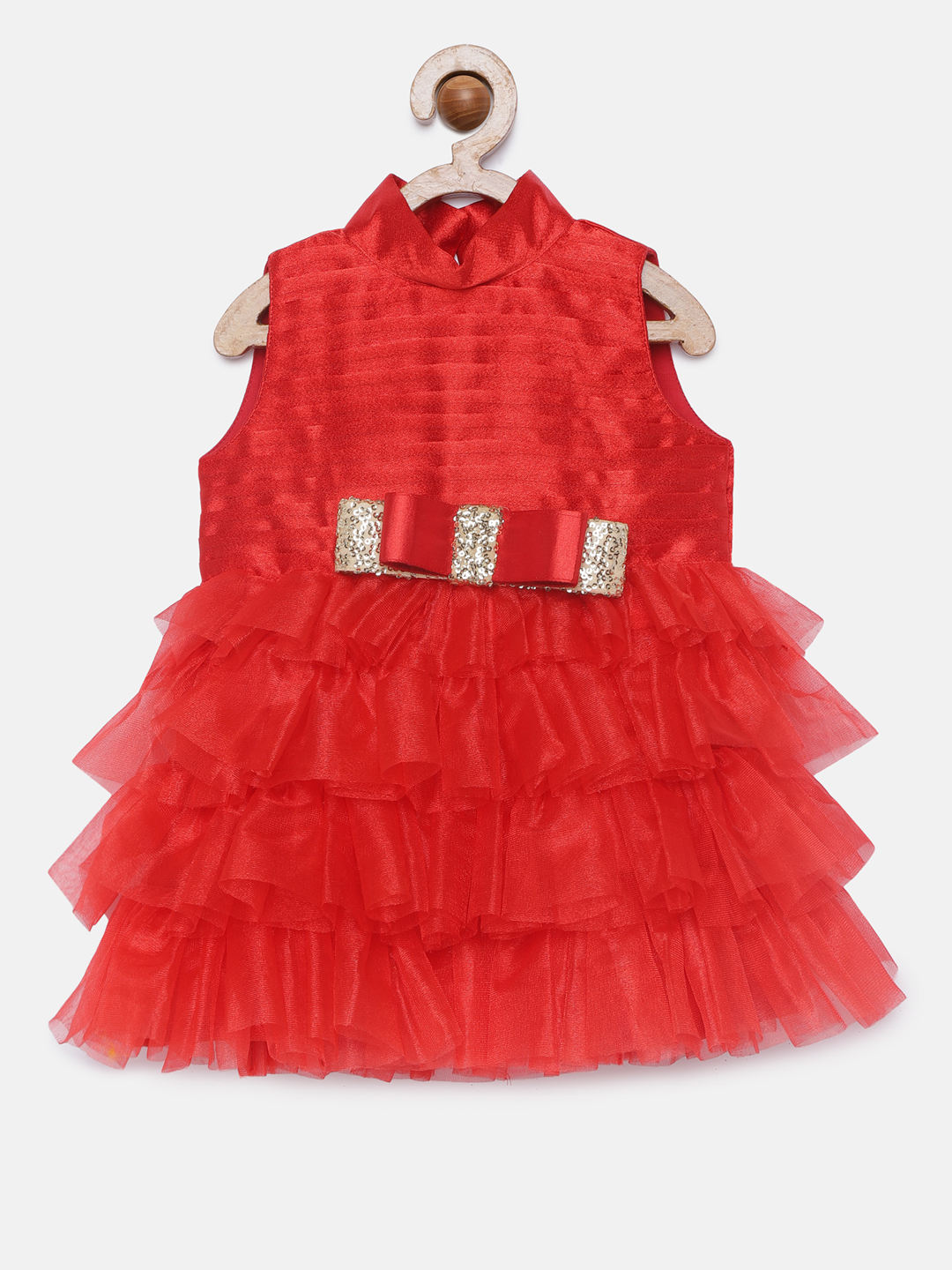 1 10 Tiered Red High Neck Dress