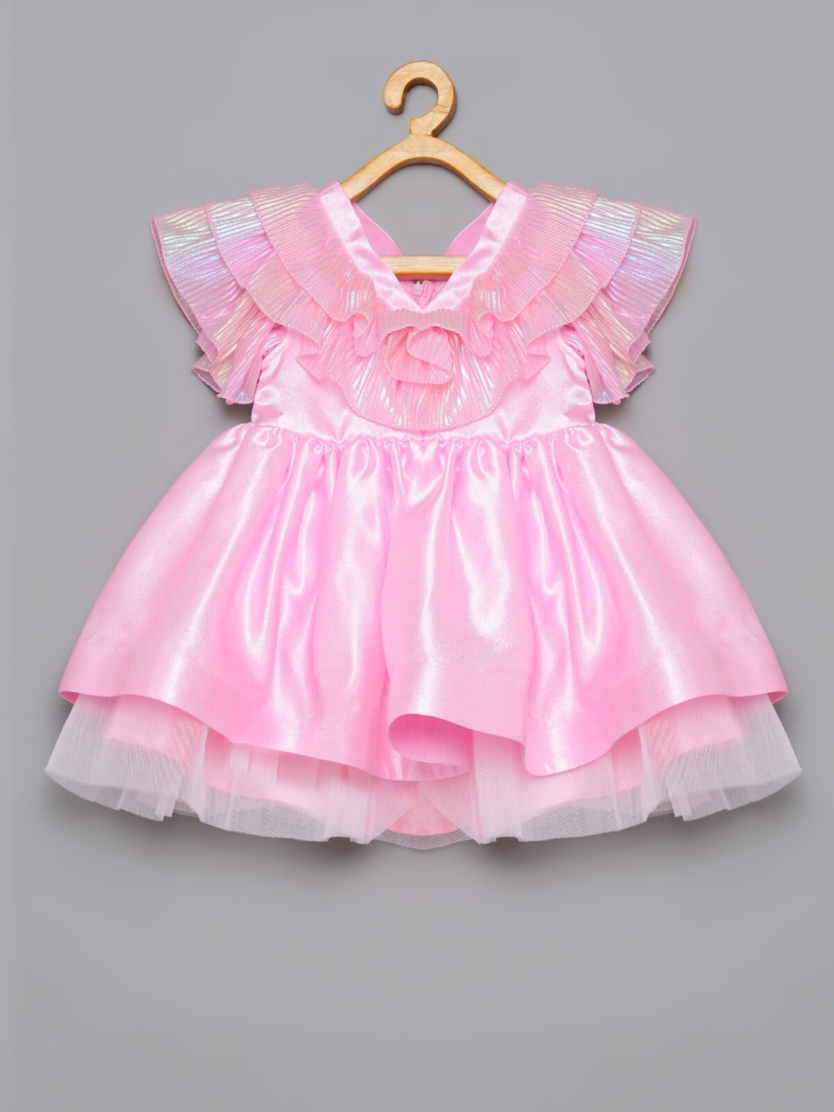 1 11 Pink Ruffle Holographic Dress