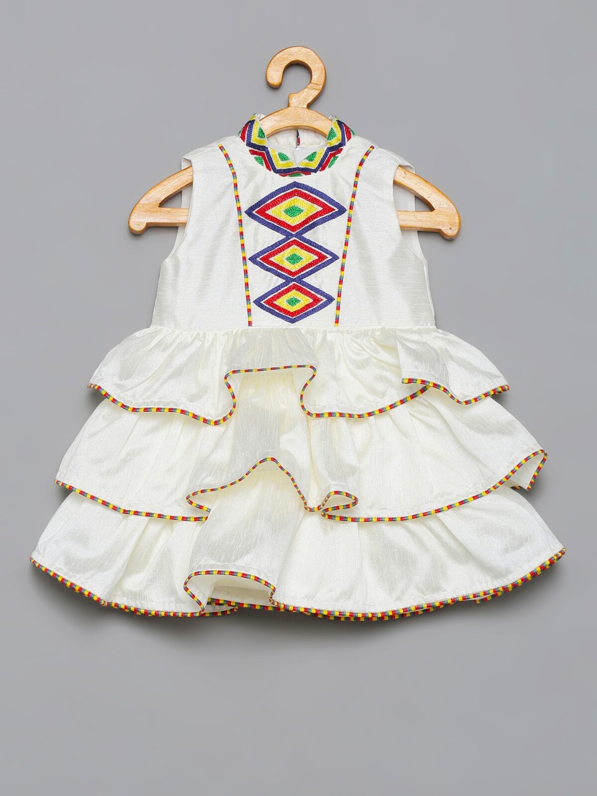 1 4 White Ruffle Tribal Dress
