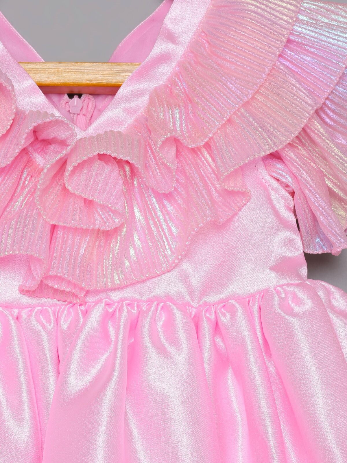 3 14 Pink Ruffle Holographic Dress