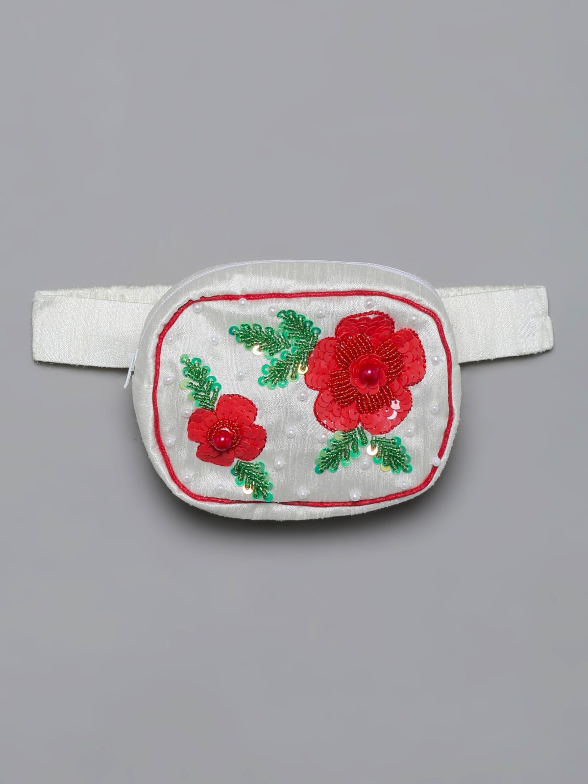 7 13 Red & White Roses Lehenga Choli Set with Belt Bag