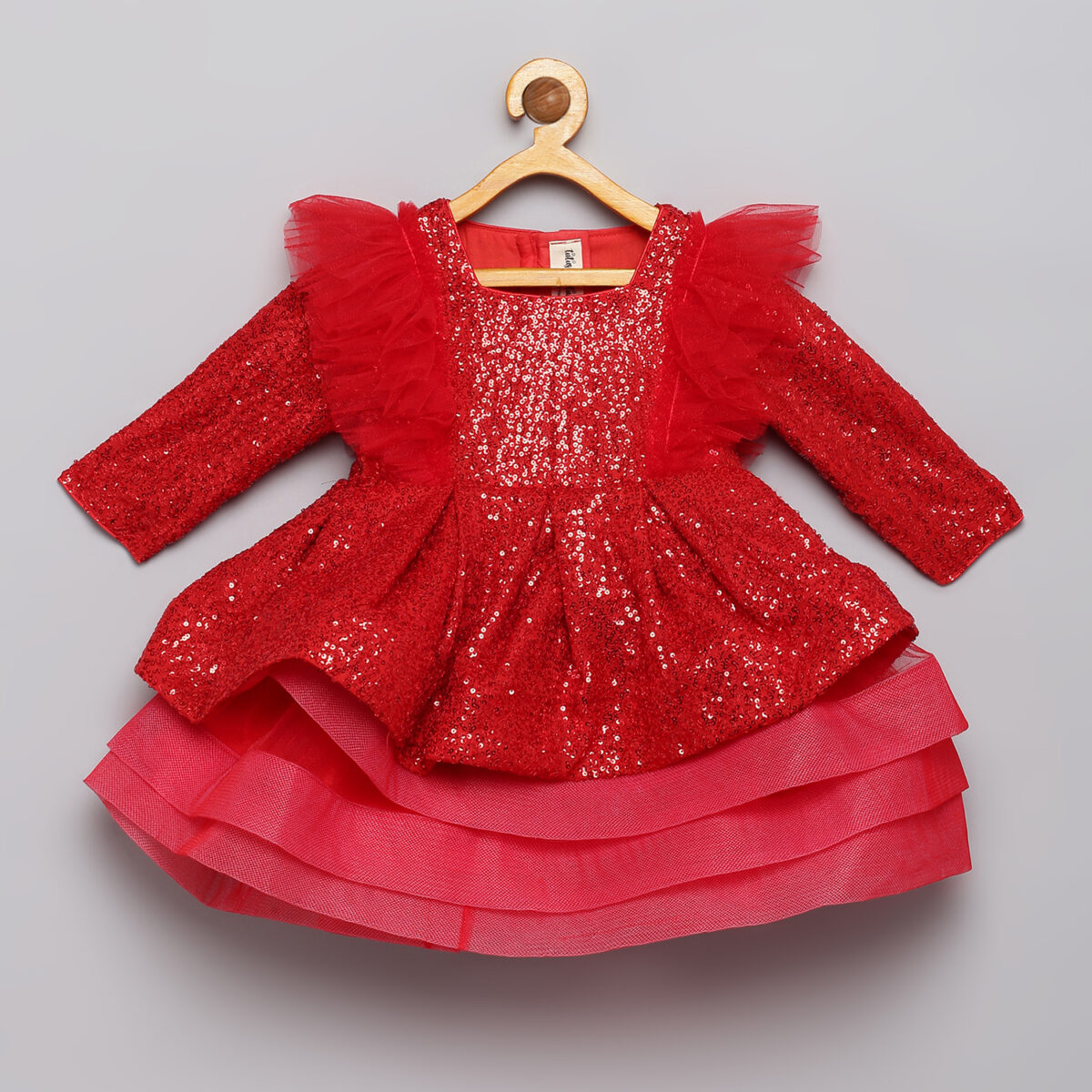1 Red Sequins Ruffle Dress