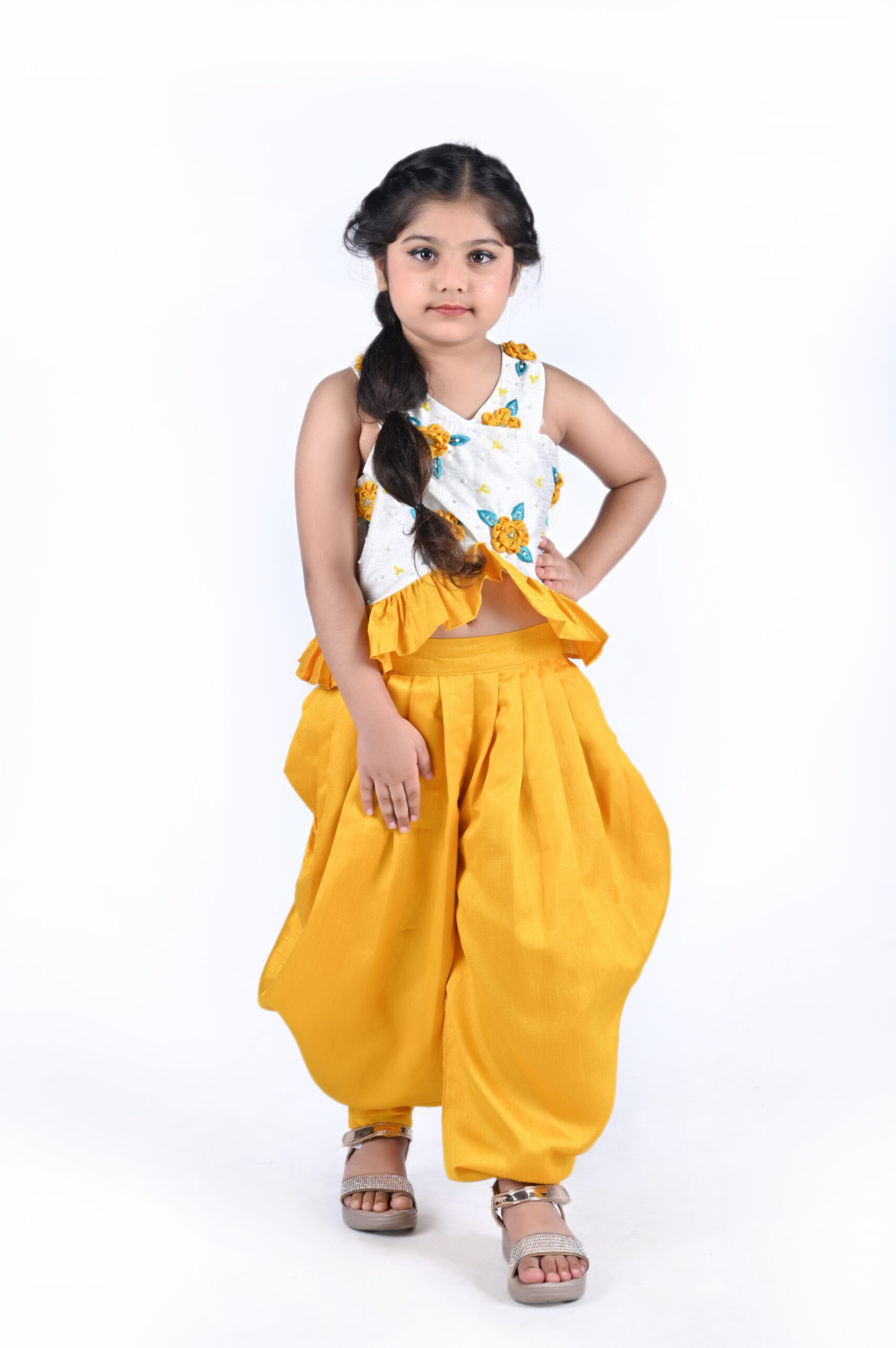 DSC 4709 copy scaled Embrace Elegance: Yellow Marigold Dhoti Set for Your Little Trendsetter