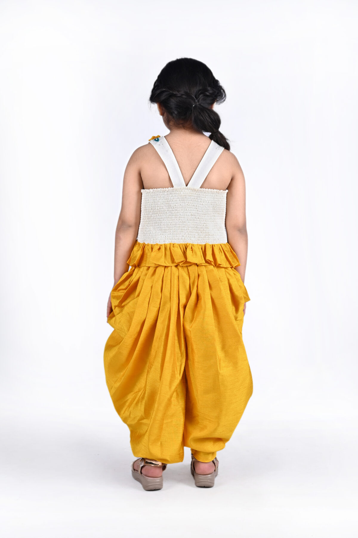 DSC 4720 copy scaled Criss Cross Style Top With Dhoti- Yellow & White