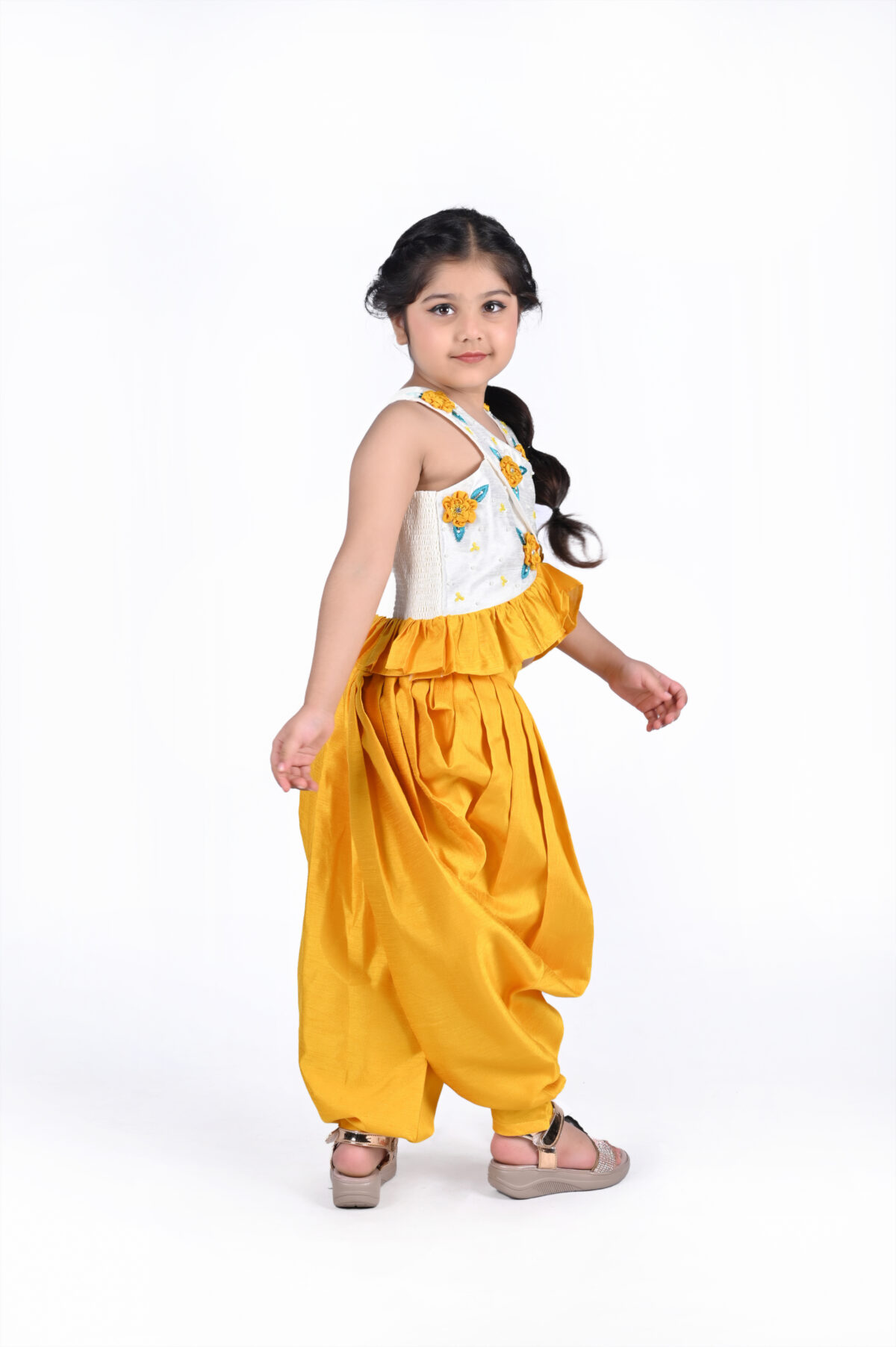 DSC 4725 copy scaled Criss Cross Style Top With Dhoti- Yellow & White