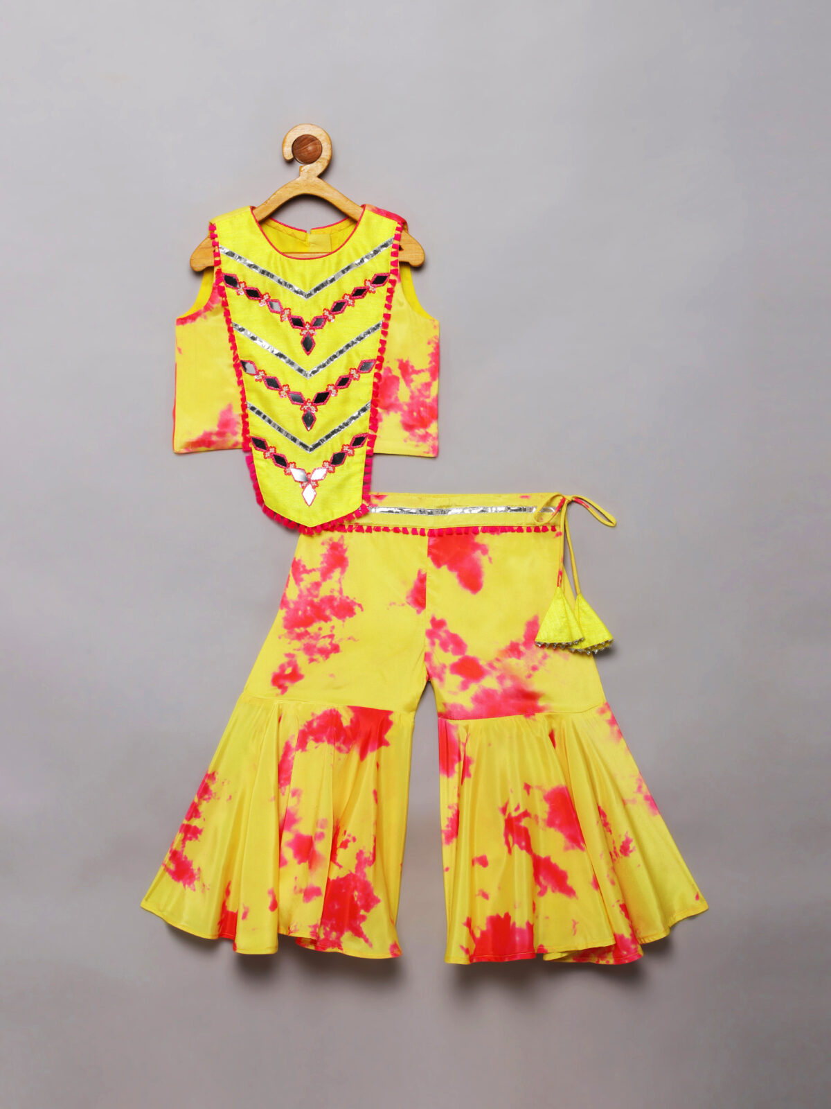 1 8 Yellow, Pink Tie Dye Sharara Set