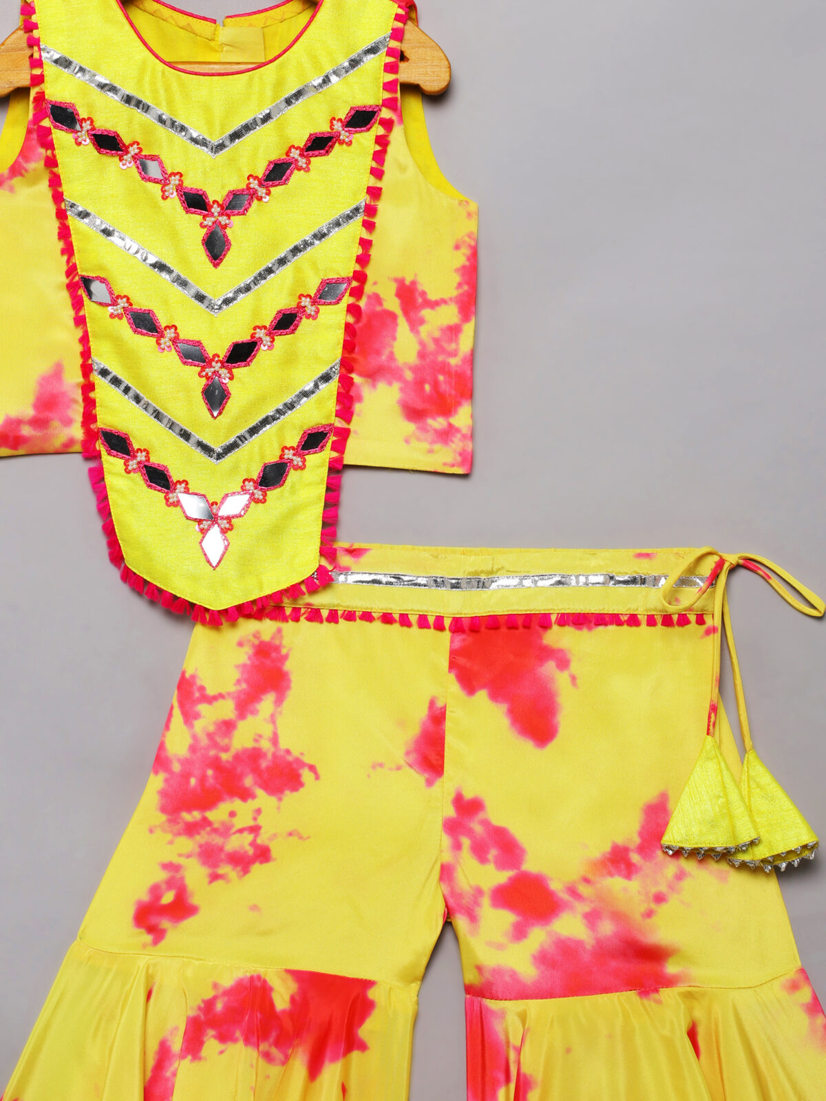 5 10 Yellow, Pink Tie Dye Sharara Set