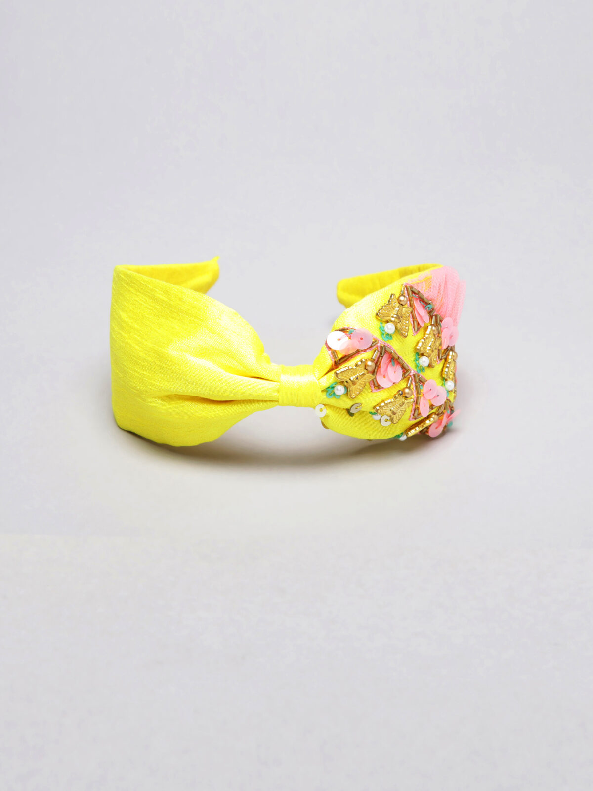 1 11 Yellow Hand Embroidered Hairband