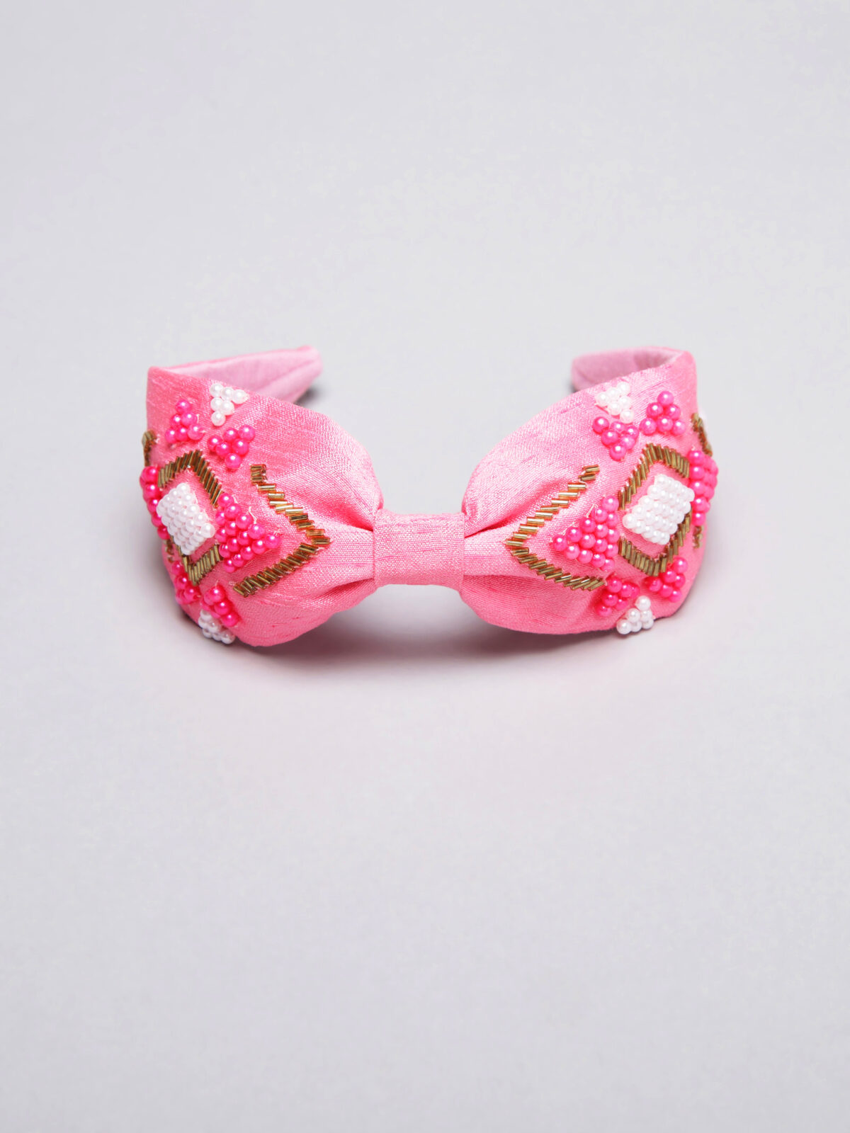 1 3 Pink Bead Hand Embroidered Hairband