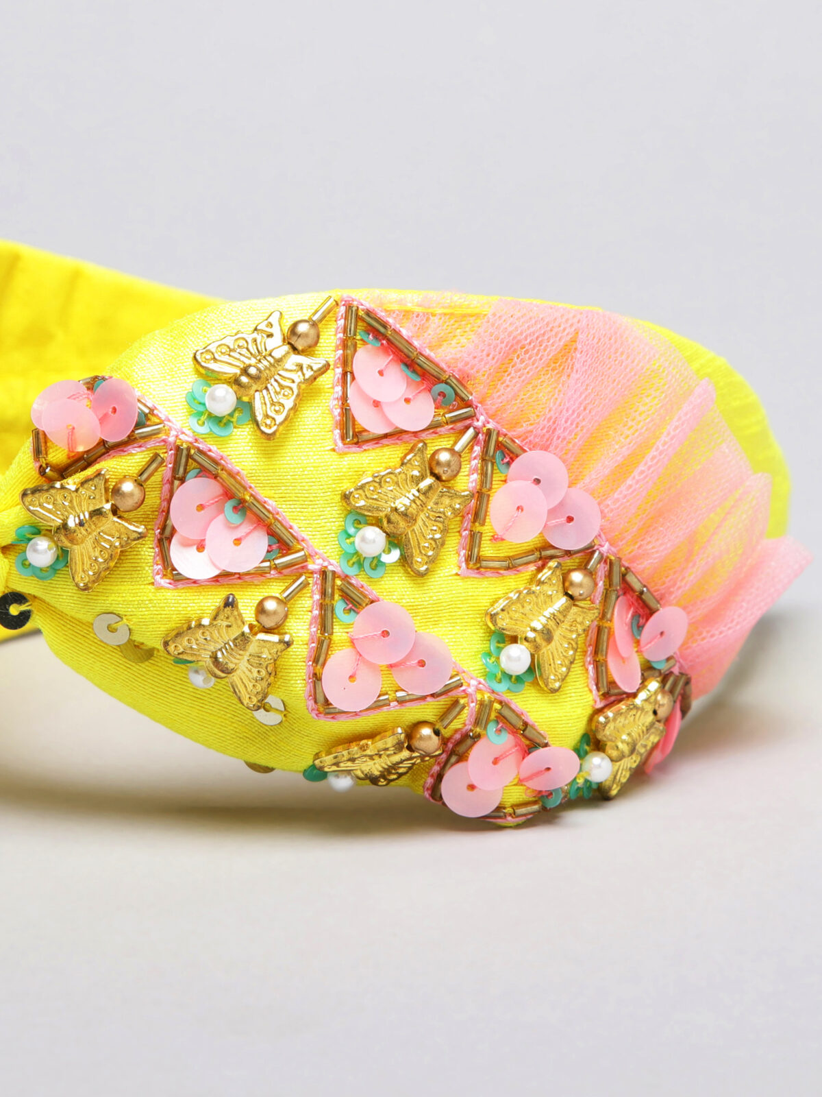 3 11 Yellow Hand Embroidered Hairband