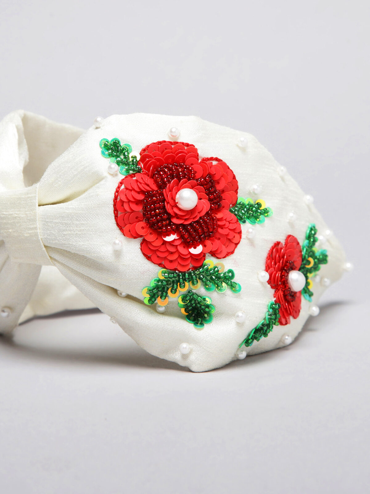 3 White Hand Embroidered Hairband