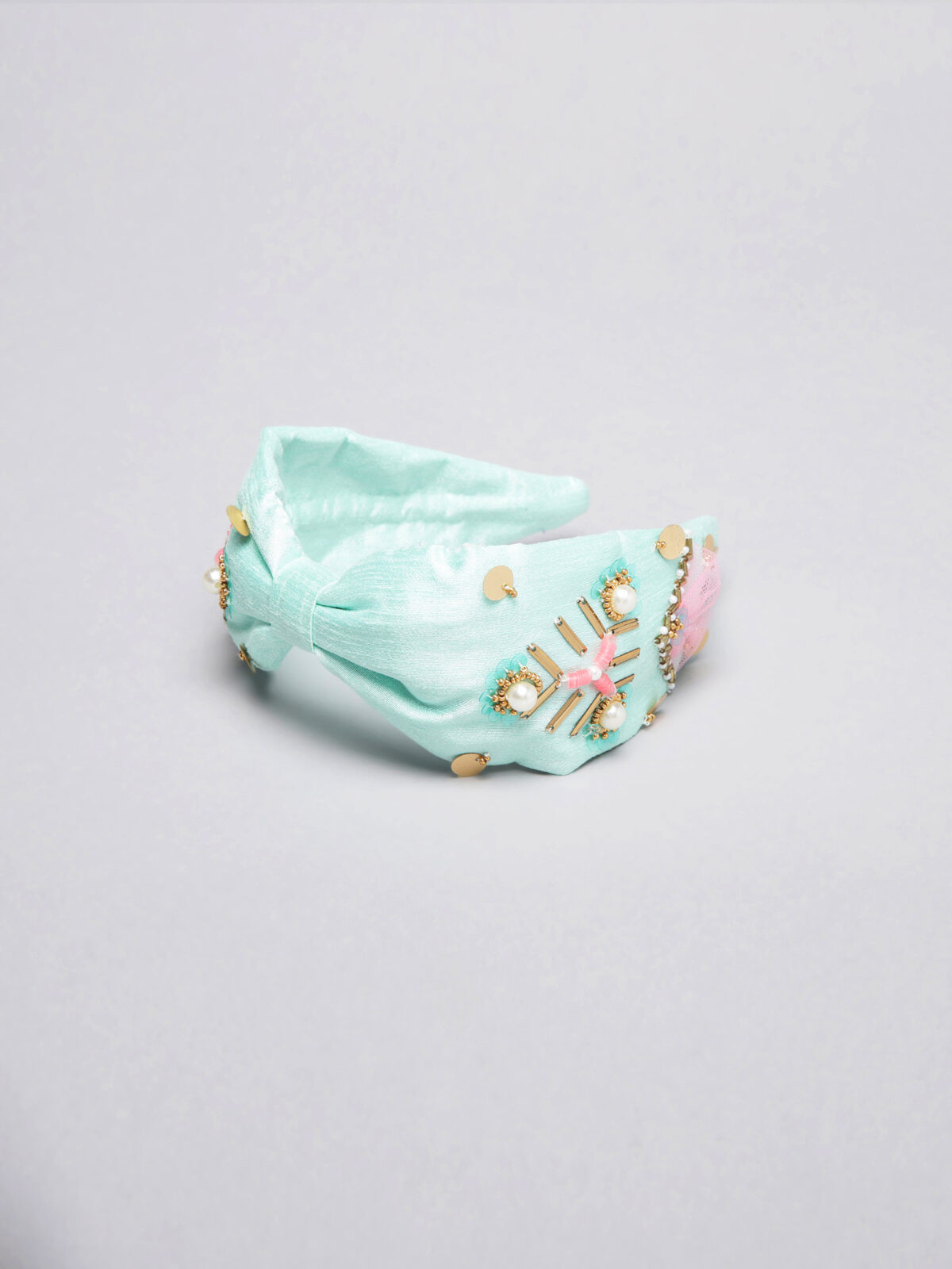 MintTribalHB Blue Hand Embroidered Hairband