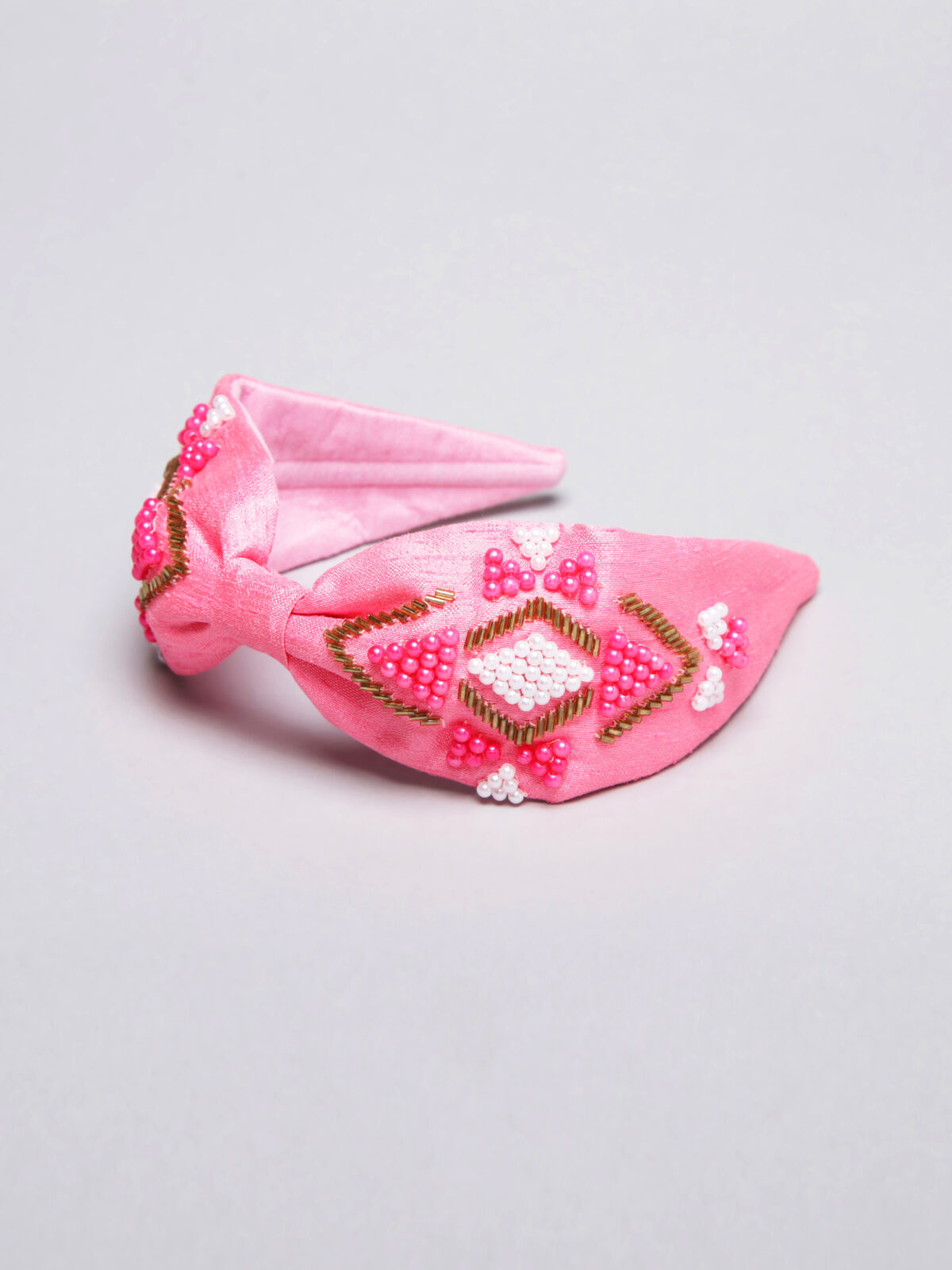 Pink TribalHB Pink Bead Hand Embroidered Hairband