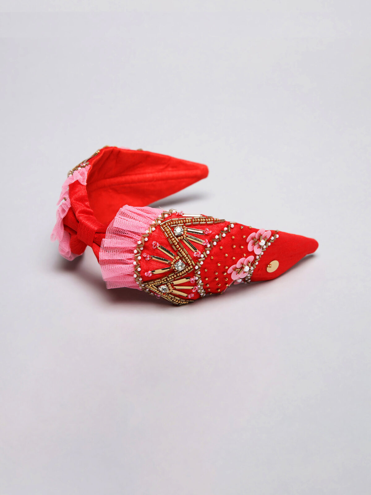 RedPadmavatiHB Red Hand Embroidered Hairband