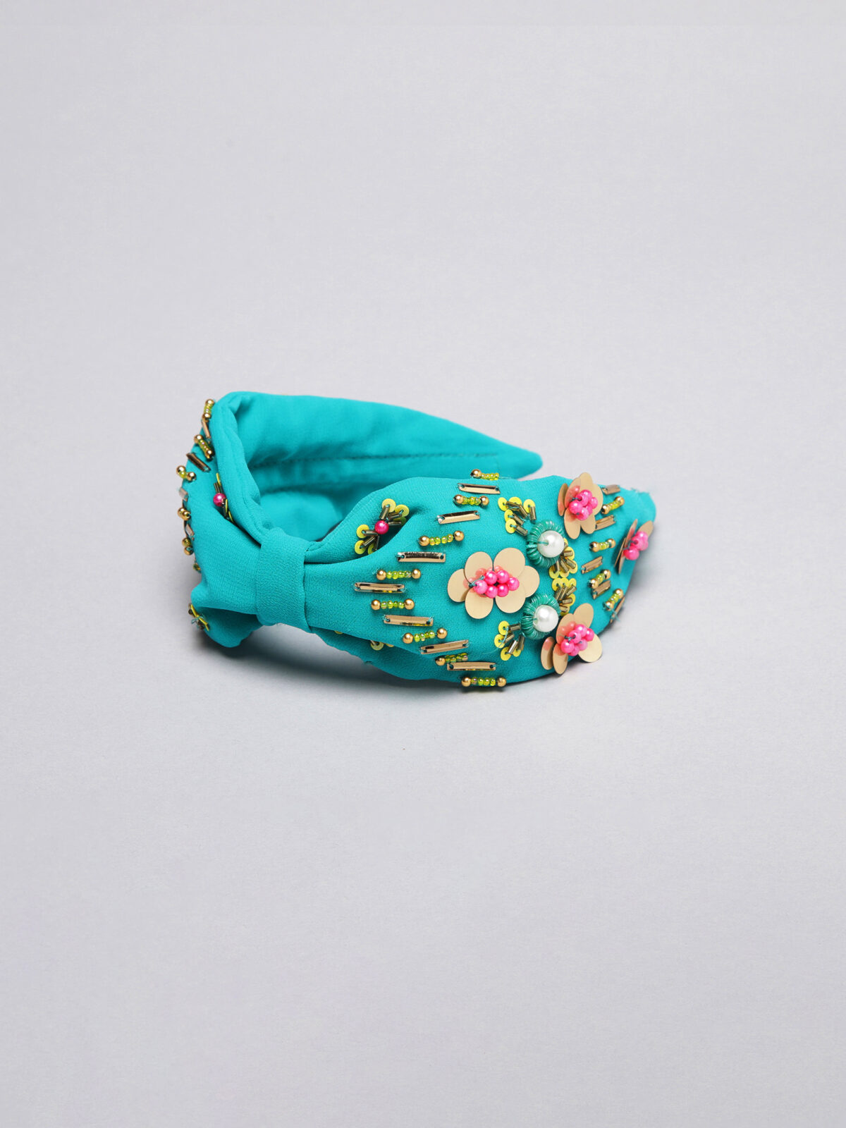 TealGeorgetteHB Blue Hand Embroidered Hairband