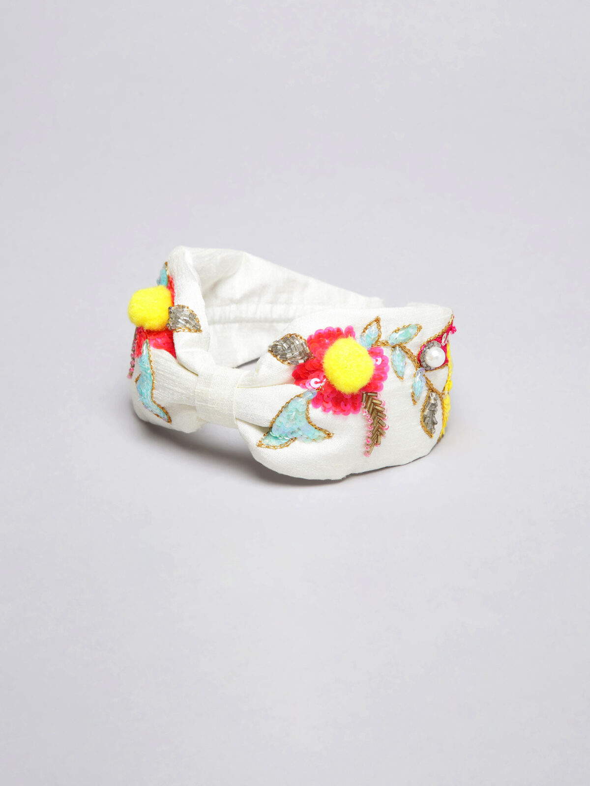 WhiteMulticolorHB White Floral Hand Embroidered Hairband