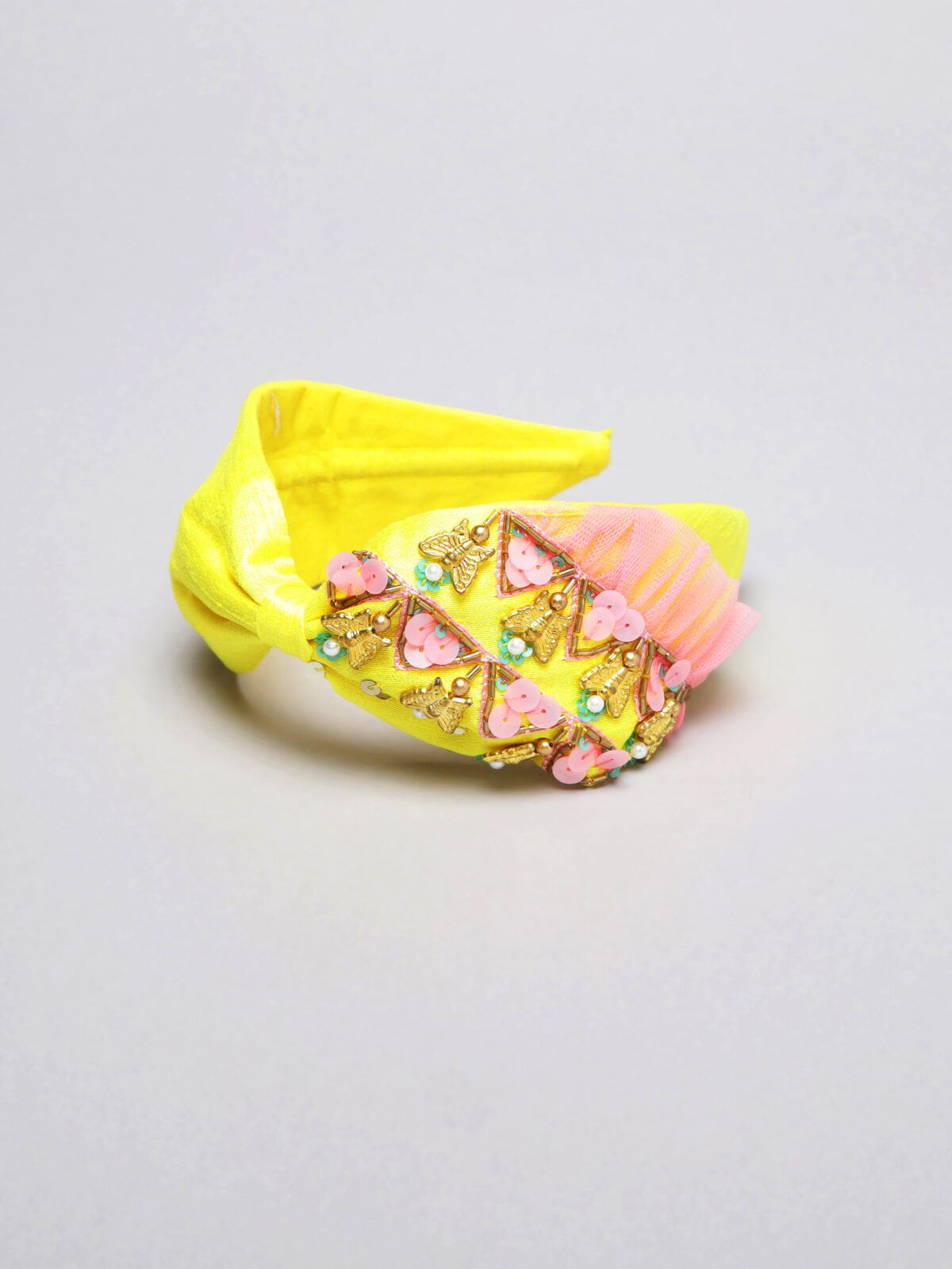 YellowBabyPinkHB Yellow Hand Embroidered Hairband