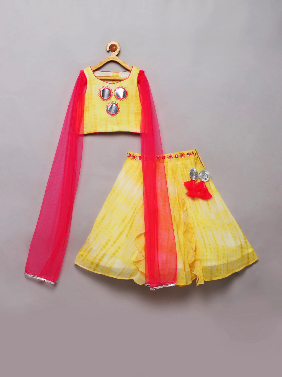 1 1 Yellow, Pink Tie Dye Sharara Set