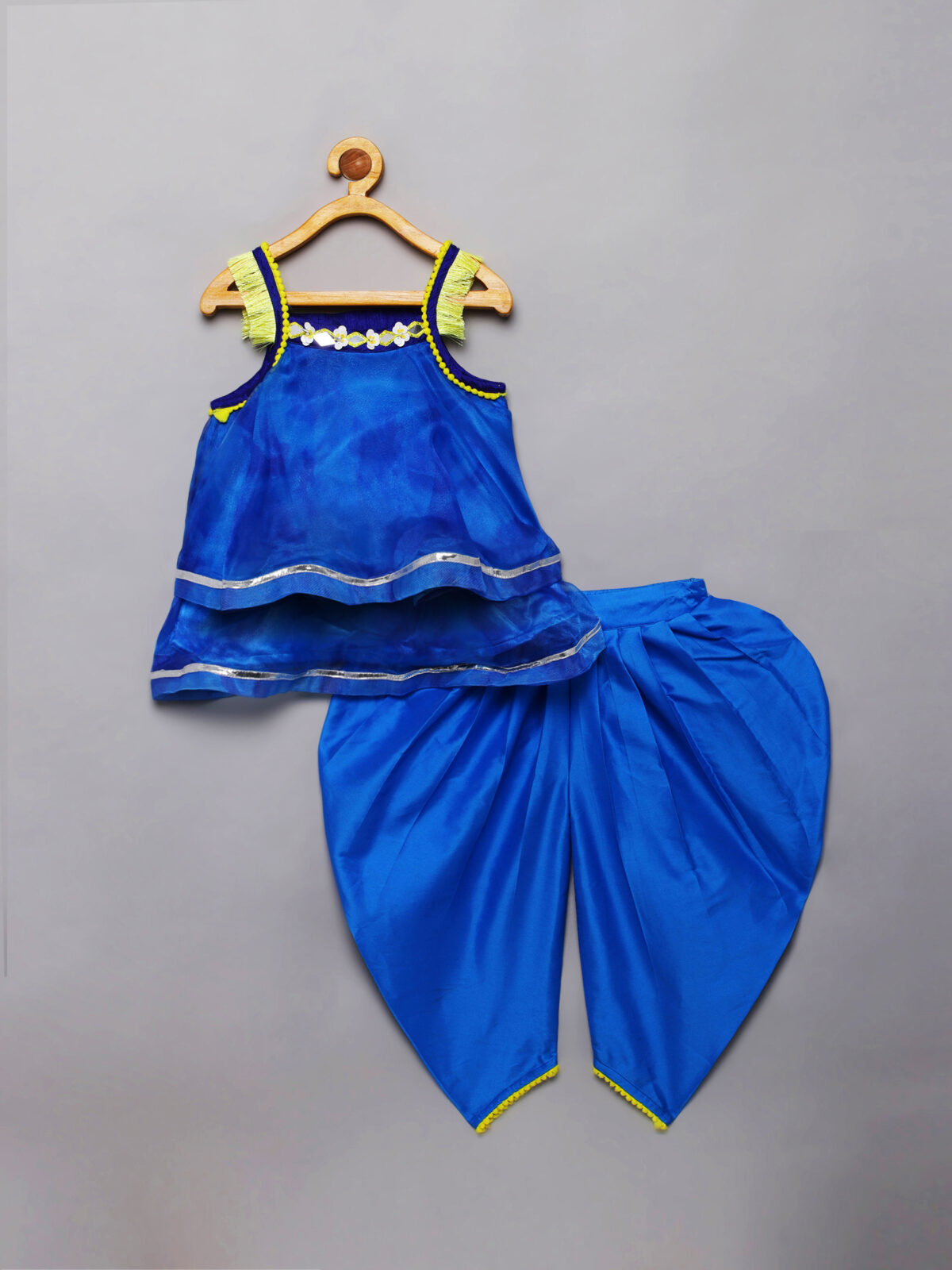 1 2 Blue Organza Dhoti Set