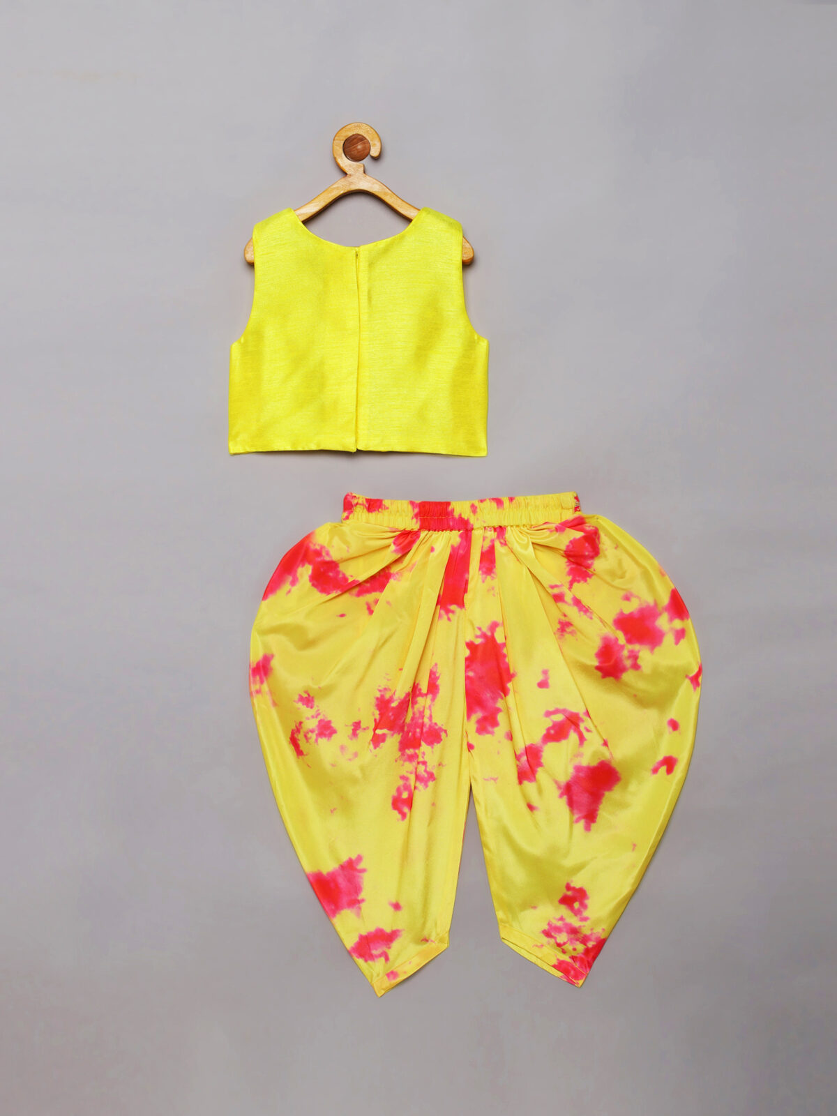 2 3 Yellow/Pink tie dye dhoti set