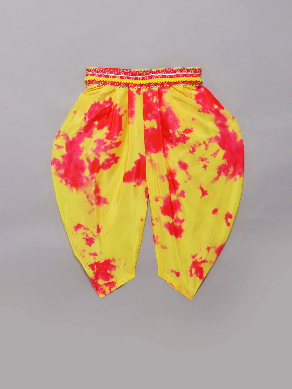 4 3 Yellow/Pink tie dye dhoti set