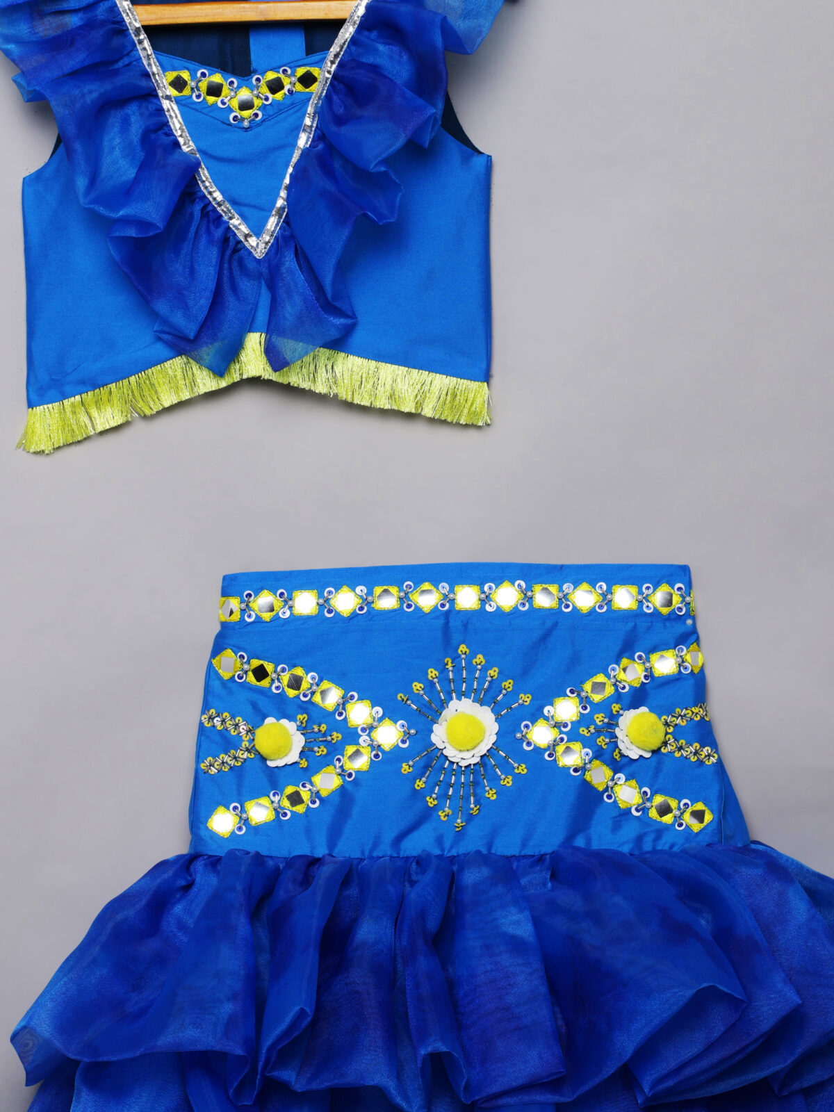 5 9 Blue Organza Fish-cut lehenga choli